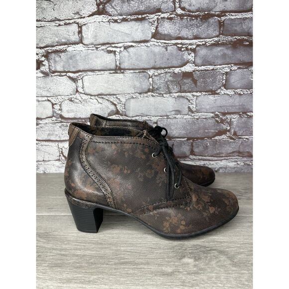 ROCKPORT Cobb Hill Rashel Dark Brown FLoral Leather Laced Booties Women 9M US/40 - Picture 3 of 16